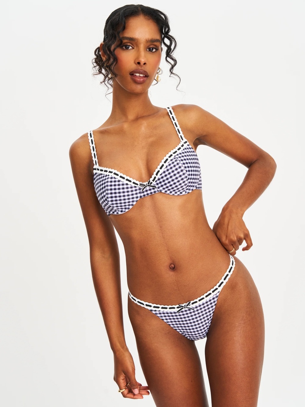 Gingham Underwire Bikini Set - White & Navy